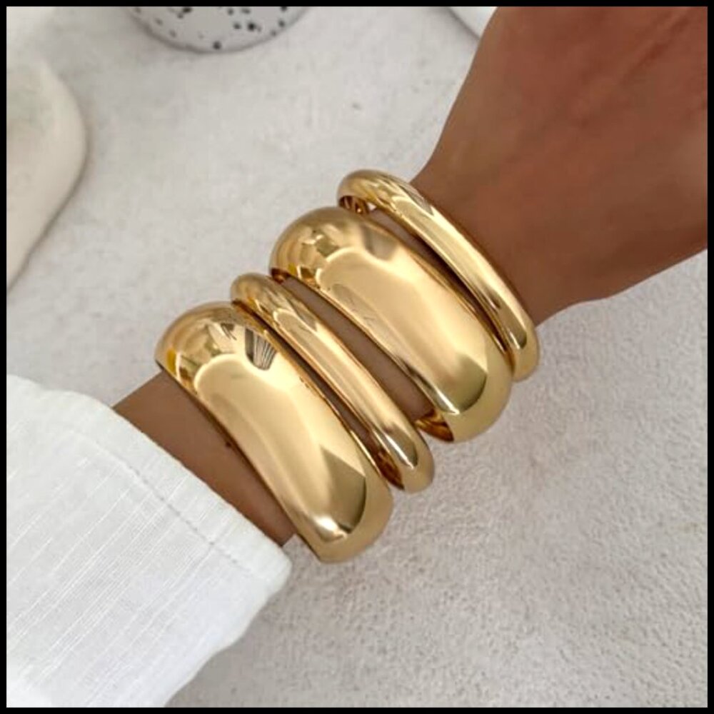 Chunky Bangle Bracelets Set Stackable Wide Cuff M… - image 3